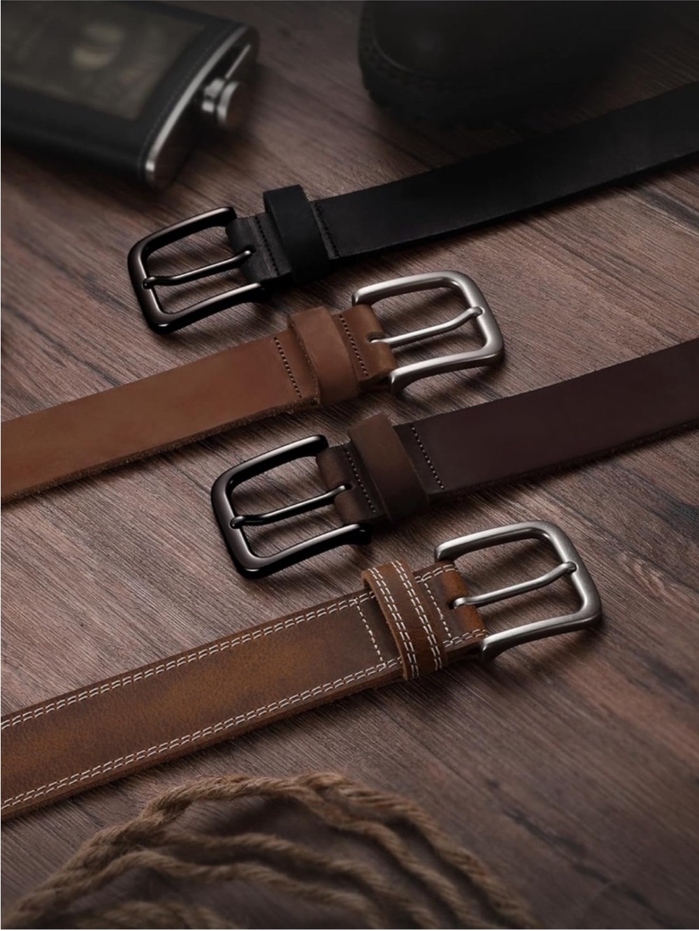 RESERVED FOR EMIL Classic Tan Full Grain Cowhide Leather Belt, Gunmetal Buckle - Picture 6 of 7